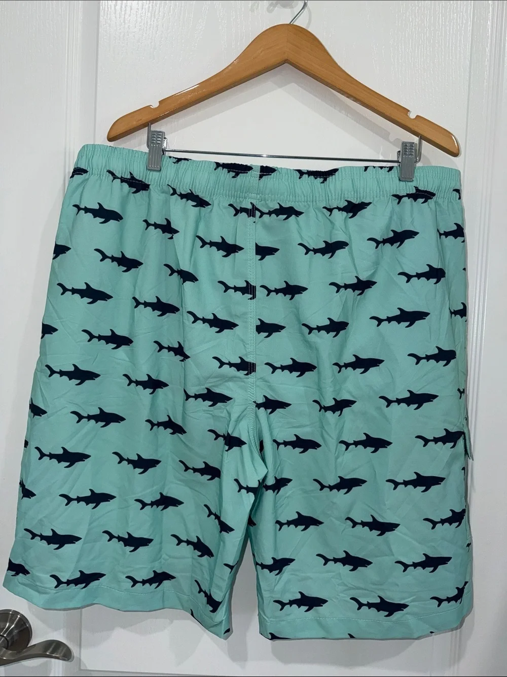 Aptro Mint Swim Shorts with black  Shark Print size 3X lined
